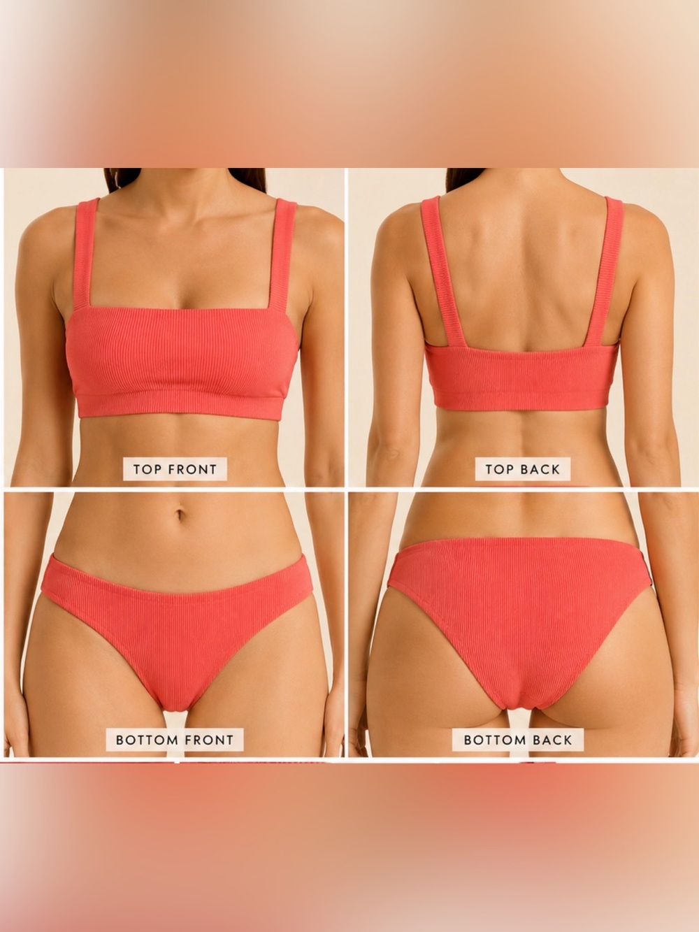 Onia Zoe Daisy Ribbed Bikini Set Coral NWOT Luxury Swim Minimalist Coastal Chic